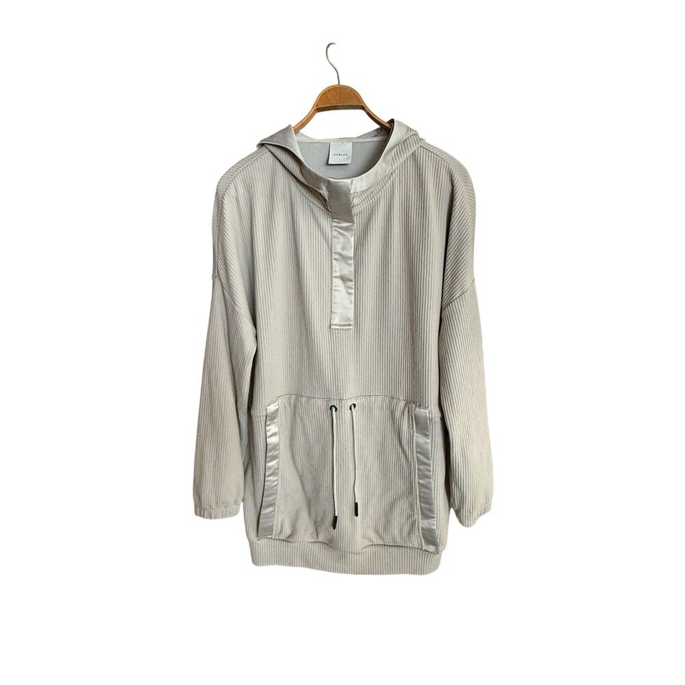 Varley Cornwell Hoodie Sweatshirt Half Zip SZ Medium Sage Grey Soft Cord Womens